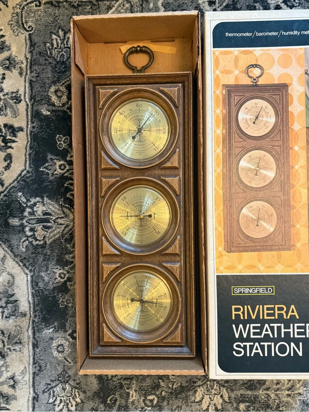 Springfield Mid Century Wall Weather Station Thermometer Barometer Made in USA